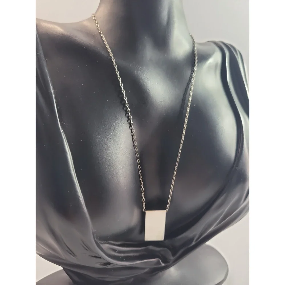 Silver Tone Rectangle Pendant Necklace Geometric Minimalist Modern Jewelry